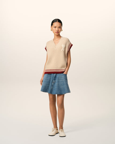 AMI PARIS Wool Ribbed Sleeveless V Neck Sweater Unisex Apparel